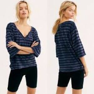 We The Free Navy and Black Striped V-Neck